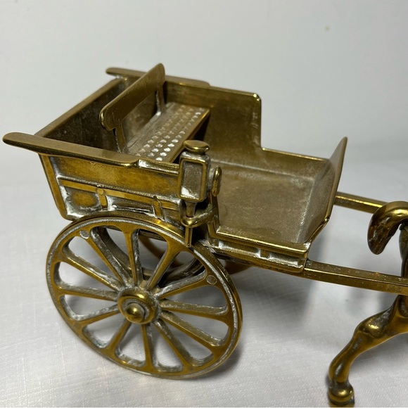 Vintage Decorative Solid Brass Horse & Cart - Working Wheels Figurine Antique - Picture 3 of 9